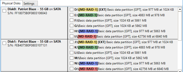 An example of the Disk List tab showing RAID cues