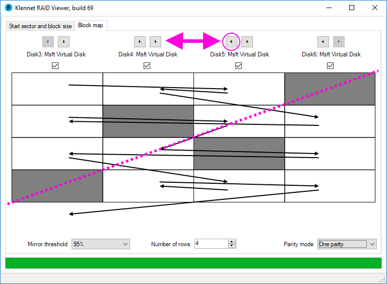 Block map view with parity highlight enabled