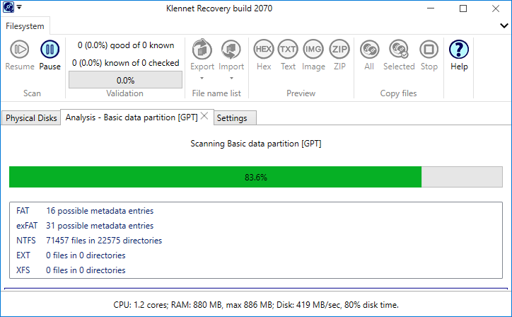 Filesystem scan progress