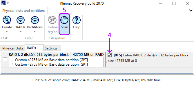Filesystem selection after RAID metadata is detected